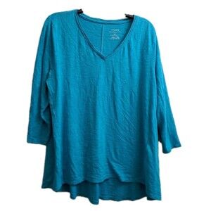Chico's Womens Ultimate Tee Top Size 3 US XL Teal Cotton Modal 3/4 Sleeve V-Neck